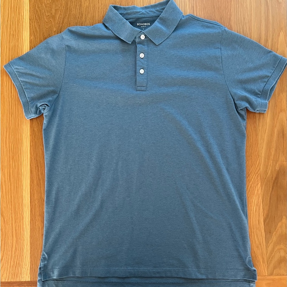 Bonobos Stretch Pique Polo - side M Slim - color heather bluestone